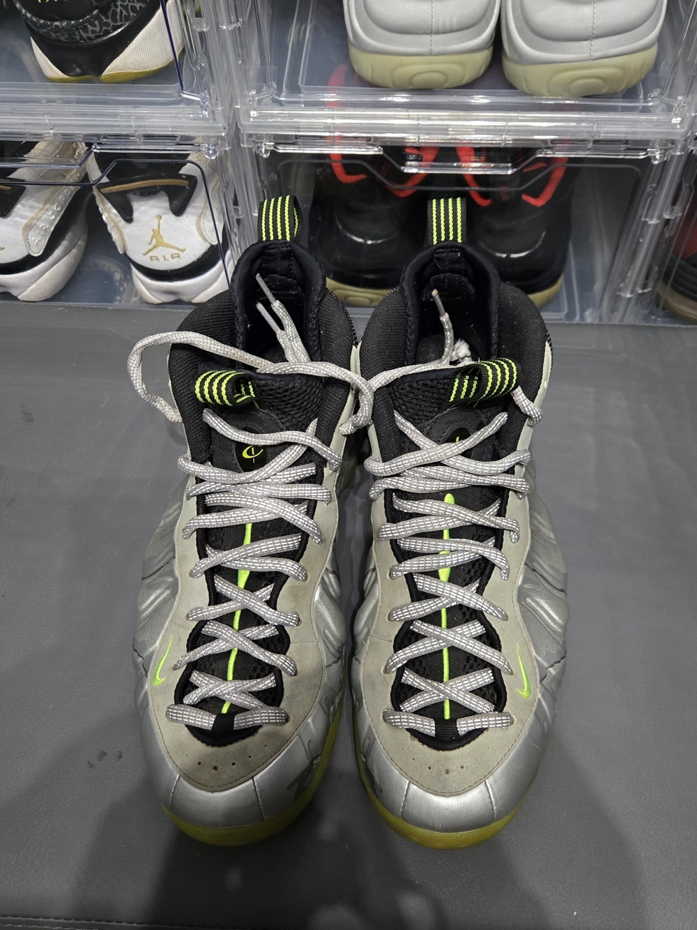Nike Men’s Metallic Silver Foamposite with Volt Accents